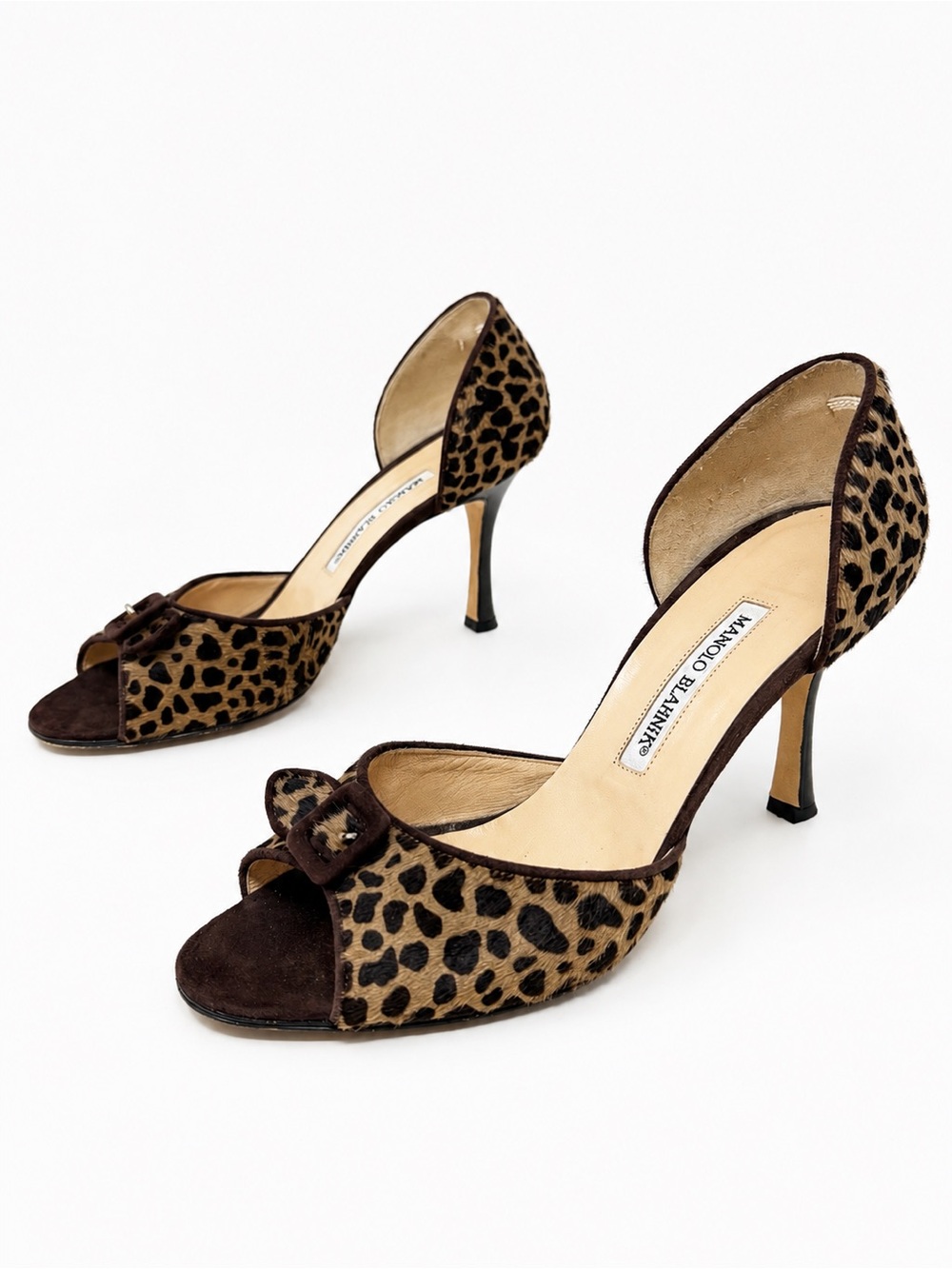 Manolo Blahnik Vintage Leopard Pony Hair D’Orsay Buckle Heels Women Size EU 38.5